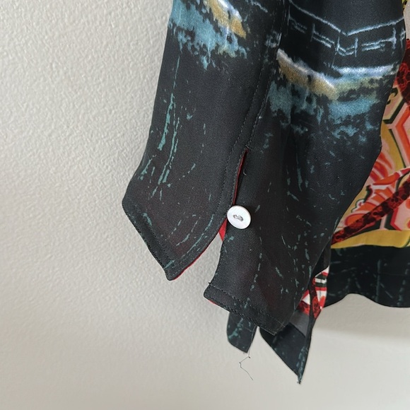 Chico's Womens 100% Silk Asian Geisha Top Blouse Red Black Sz 2(US Size 12) Chic - Picture 7 of 12